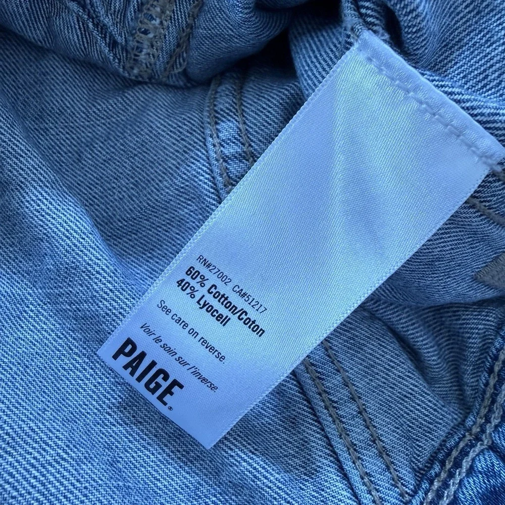 Paige Denim Jean Jacket Sz Small Distressed Medium Wash Raw‎ Trim
